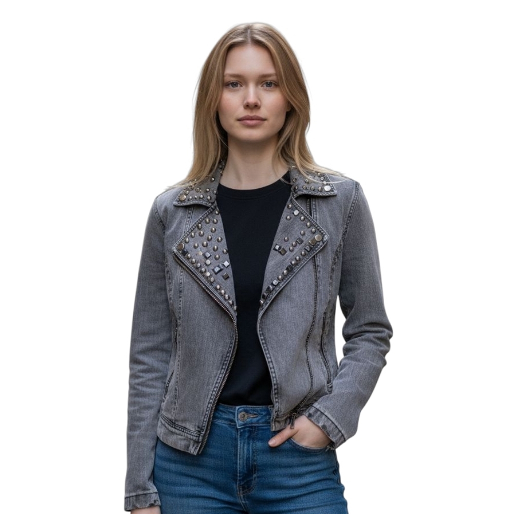 Tov Holy Studded Denim Moto Jacket